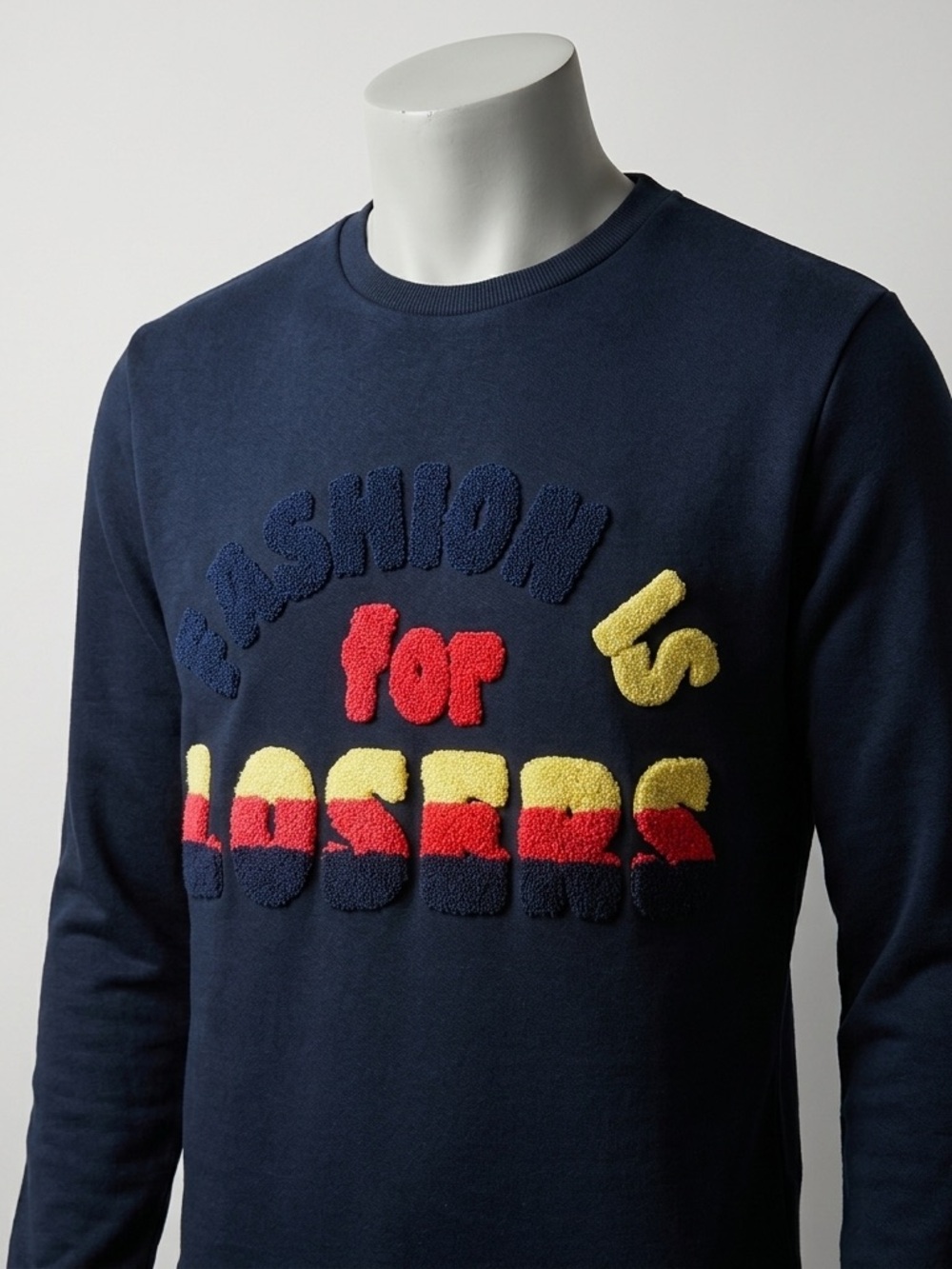 ELEVEN PARIS “Fashion is for losers” Embroidered Crewneck Sweatshirt, Medium.